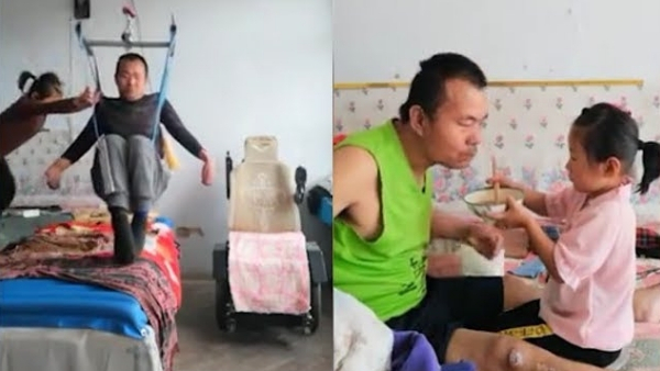 Video: Xúc động bé 6 tuổi một mình chăm cha liệt nửa người